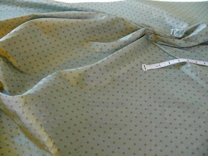 100% Silk Damask Jacquard Polka Dot "coin" French Blue Copper Gold Heavy Reversible