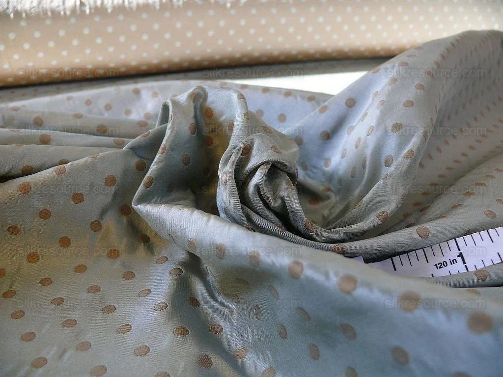 100% Silk Damask Jacquard Polka Dot "coin" French Blue Copper Gold Heavy Reversible