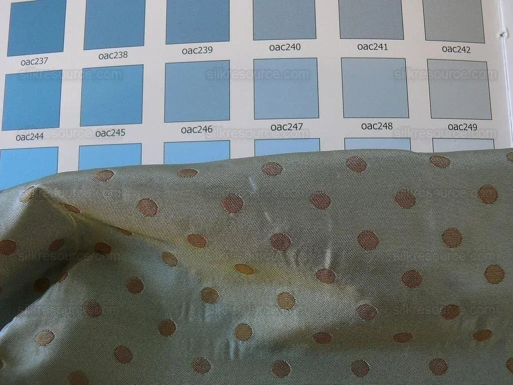 100% Silk Damask Jacquard Polka Dot "coin" French Blue Copper Gold Heavy Reversible