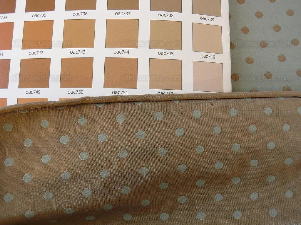 100% Silk Damask Jacquard Polka Dot "coin" French Blue Copper Gold Heavy Reversible