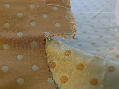 100% Silk Damask Jacquard Polka Dot "coin" French Blue Copper Gold Heavy Reversible