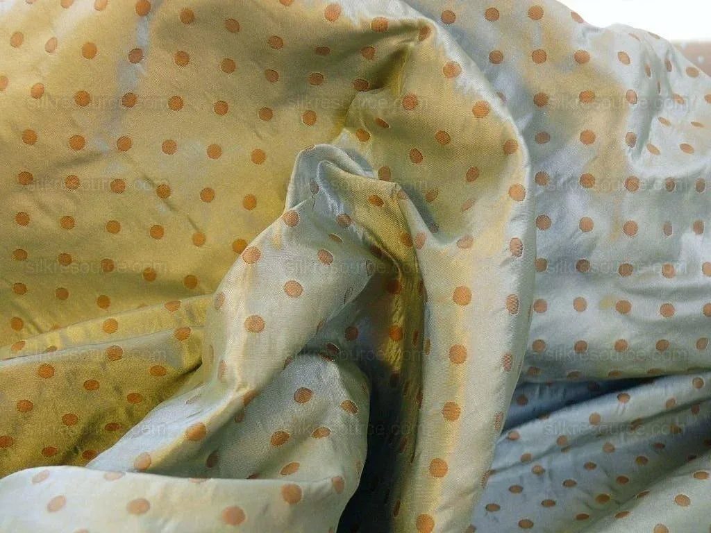 100% Silk Damask Jacquard Polka Dot "coin" French Blue Copper Gold Heavy Reversible
