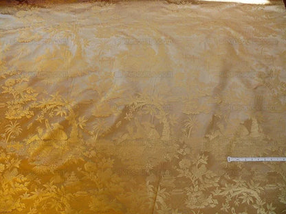 Bty 100% Silk Damask Chinoiserie Music Garden "sunkissed" Gold