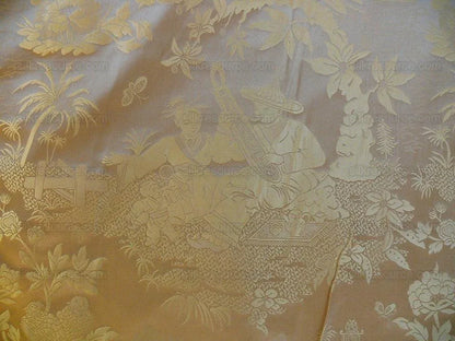 Bty 100% Silk Damask Chinoiserie Music Garden "sunkissed" Gold