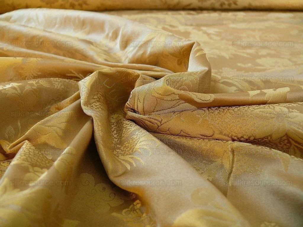 Bty 100% Silk Damask Chinoiserie Music Garden "sunkissed" Gold