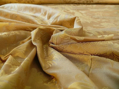 Bty 100% Silk Damask Chinoiserie Music Garden "sunkissed" Gold