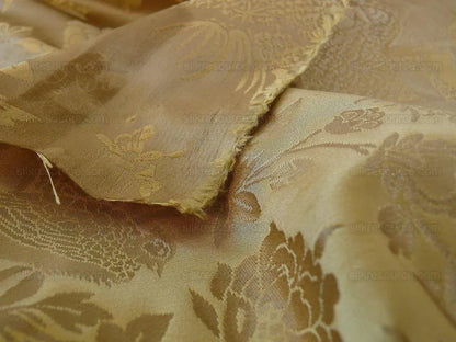Bty 100% Silk Damask Chinoiserie Music Garden "sunkissed" Gold