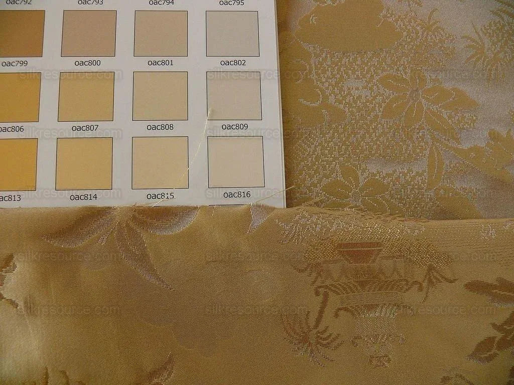 Bty 100% Silk Damask Chinoiserie Music Garden "sunkissed" Gold