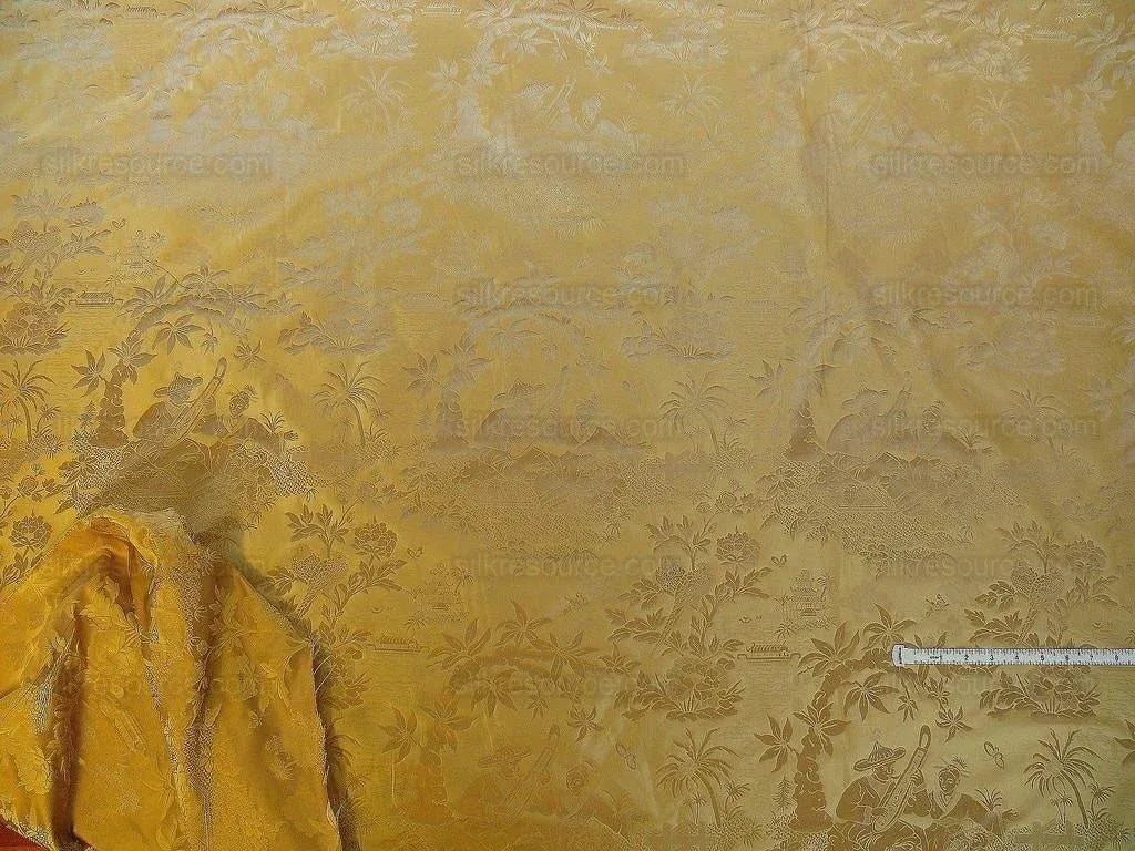 Bty 100% Silk Damask Chinoiserie Music Garden "sunkissed" Gold