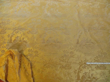 Bty 100% Silk Damask Chinoiserie Music Garden "sunkissed" Gold
