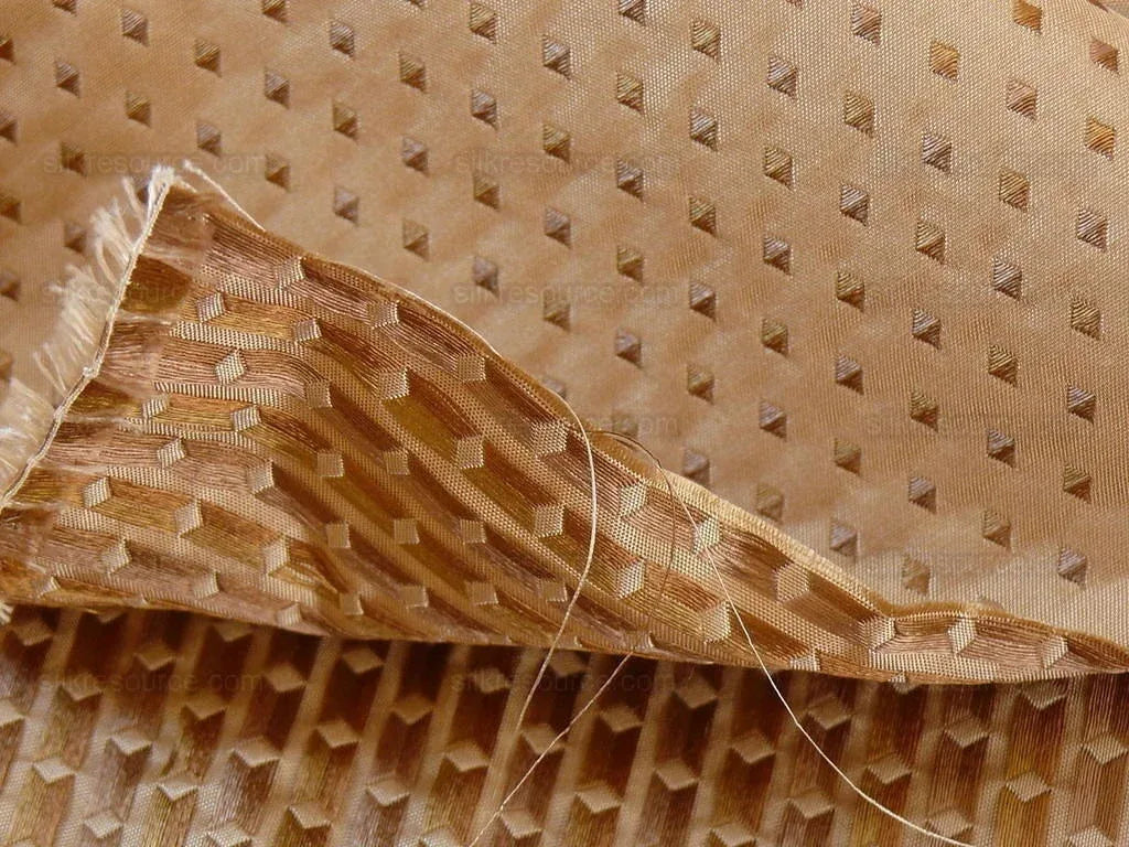 100% Silk Lampas Diamond Star Dot 222 "lariat" Tan Brown