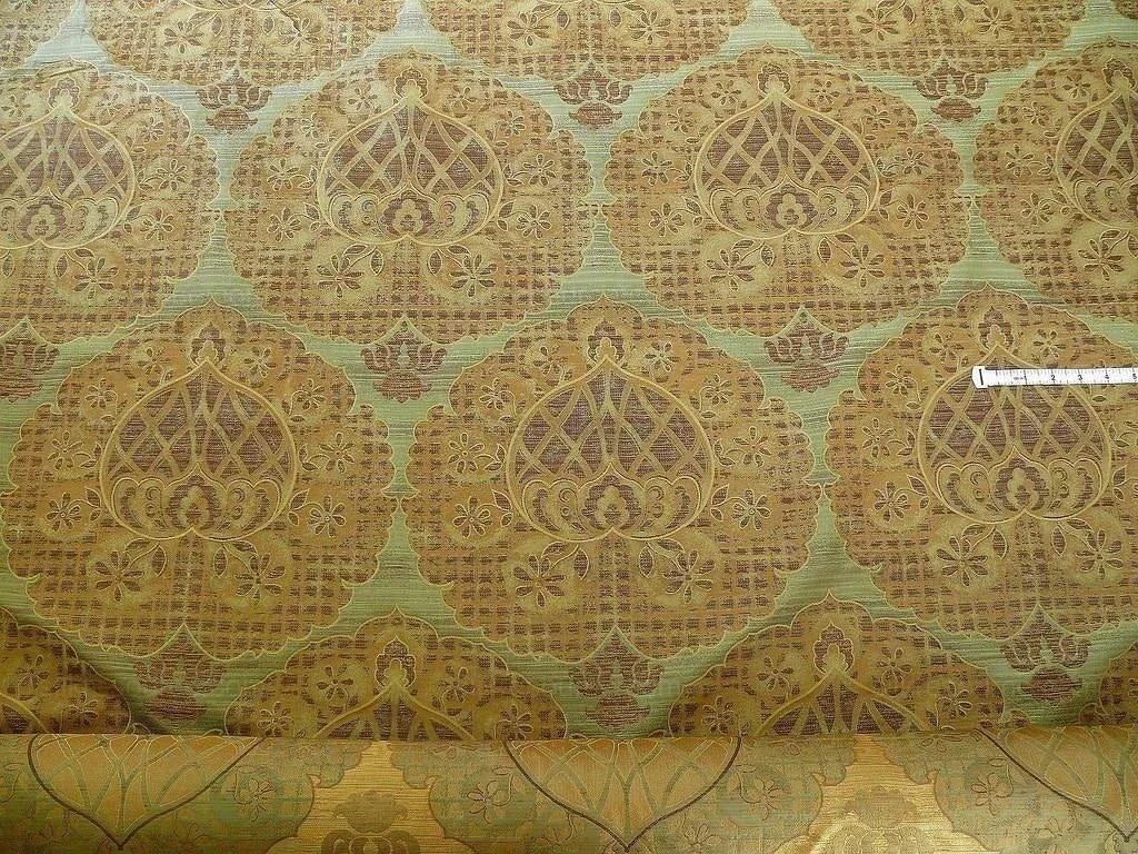 by yard 100% Silk Lampas Aged Metal Large Medallion "cognac" Brown Gold MSRP USD 328/yard