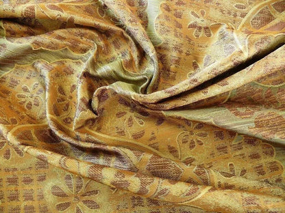 by yard 100% Silk Lampas Aged Metal Large Medallion "cognac" Brown Gold MSRP USD 328/yard