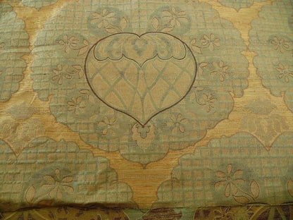 by yard 100% Silk Lampas Aged Metal Large Medallion "cognac" Brown Gold MSRP USD 328/yard