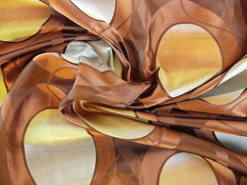 100% Silk Lampas Egg Mirror "java" Brown Gold Purple