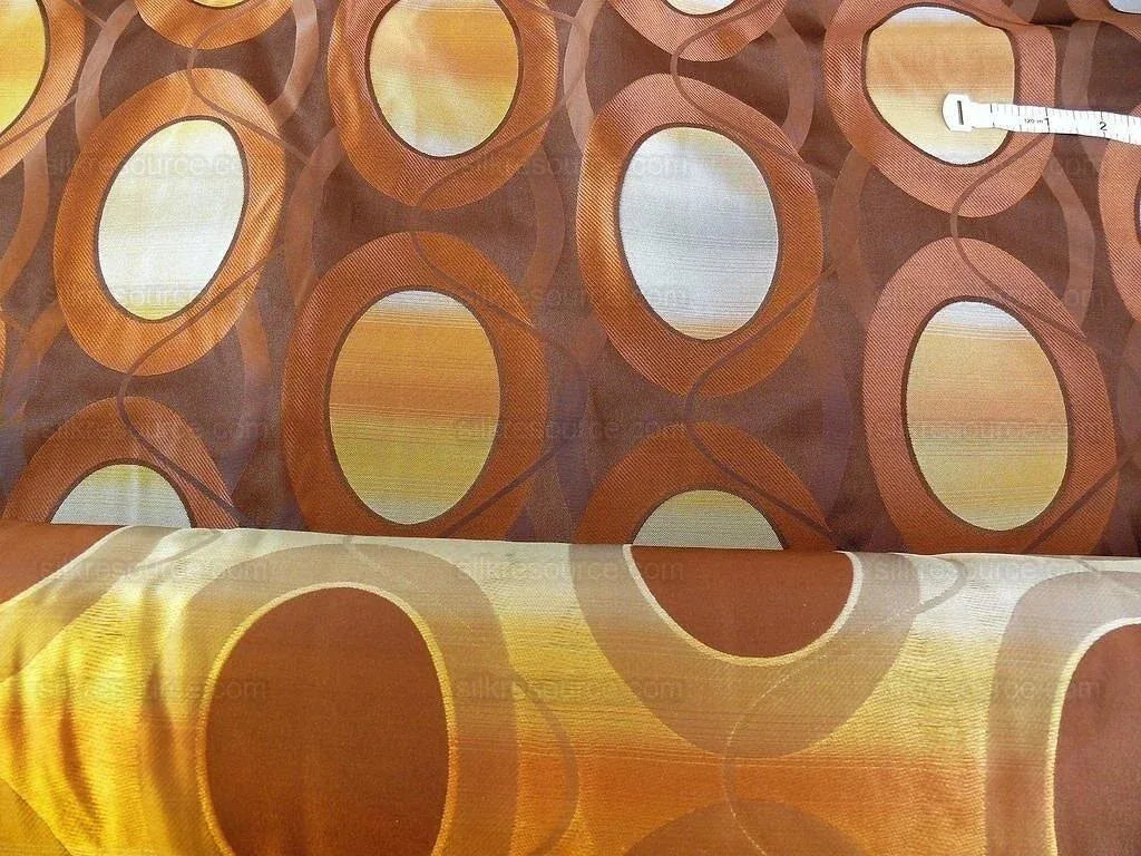 100% Silk Lampas Egg Mirror "java" Brown Gold Purple