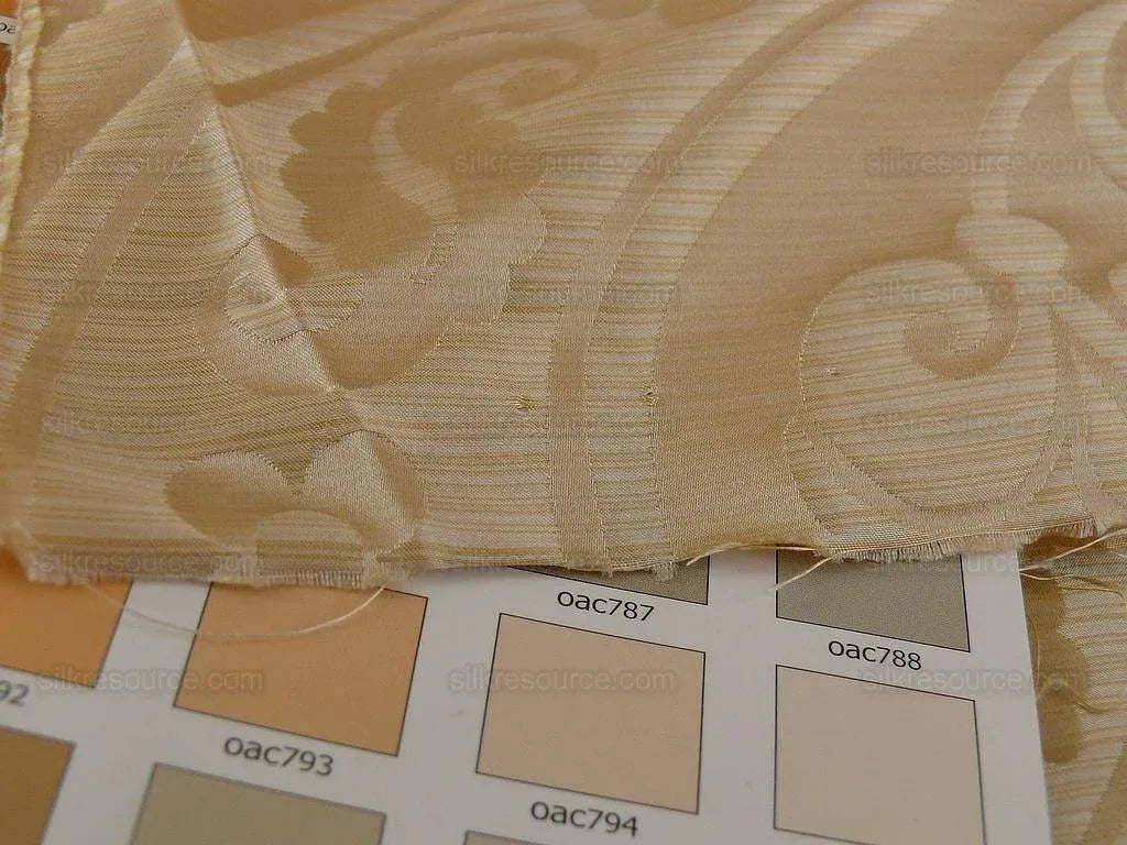 100% Silk Damask Peony River - Moonstone Ecru