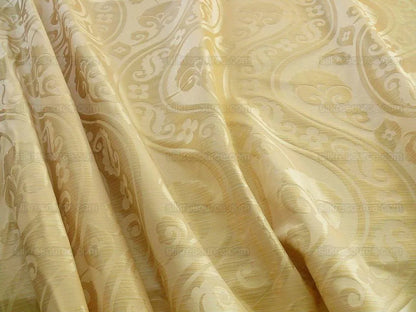 100% Silk Damask Peony River - White Gold Ecru Cream