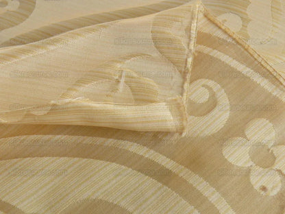 100% Silk Damask Peony River - White Gold Ecru Cream