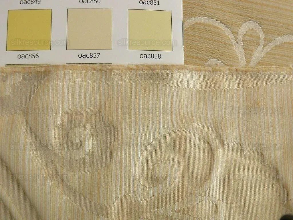 100% Silk Damask Peony River - White Gold Ecru Cream