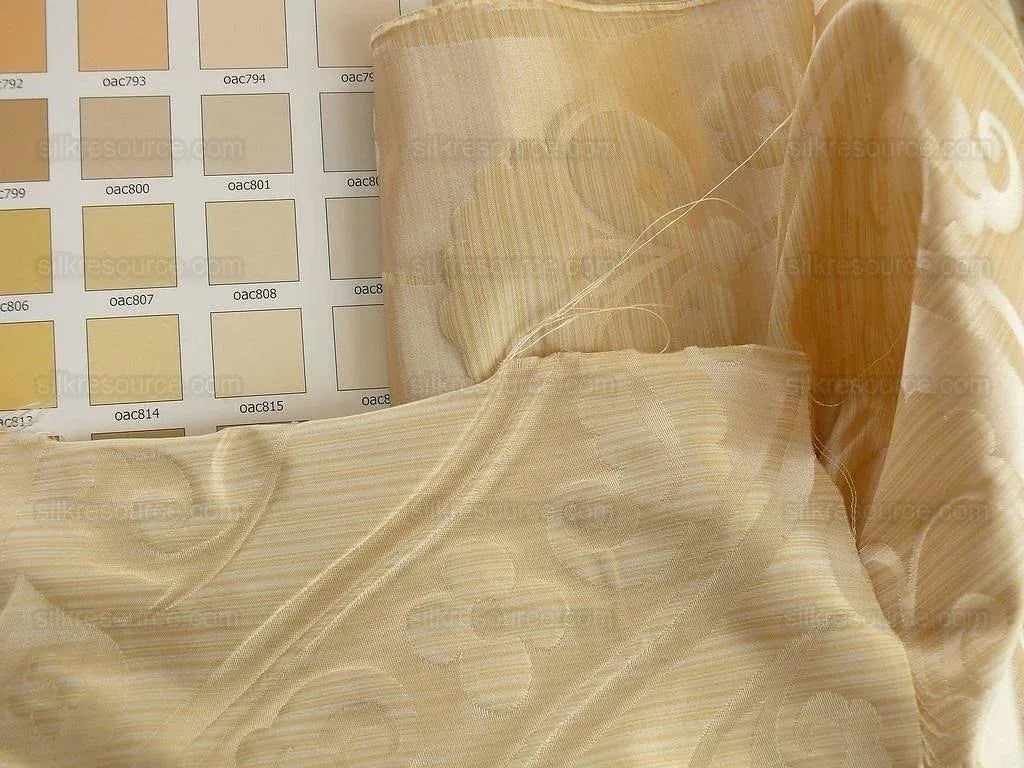 100% Silk Damask Peony River - White Gold Ecru Cream