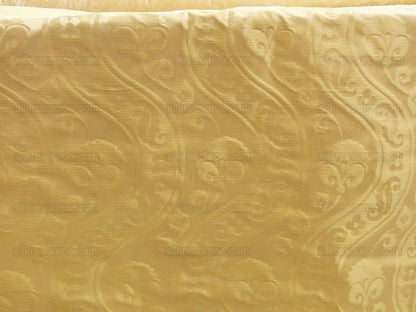 100% Silk Damask Peony River - White Gold Ecru Cream