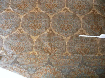 by yard 100% Silk Lampas Aged Metal Large Medallion "azure" Blue Brown MSRP USD 328/yard