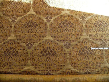 by yard 100% Silk Lampas Aged Metal Large Medallion "cocoa" Brown MSRP USD 328/yard