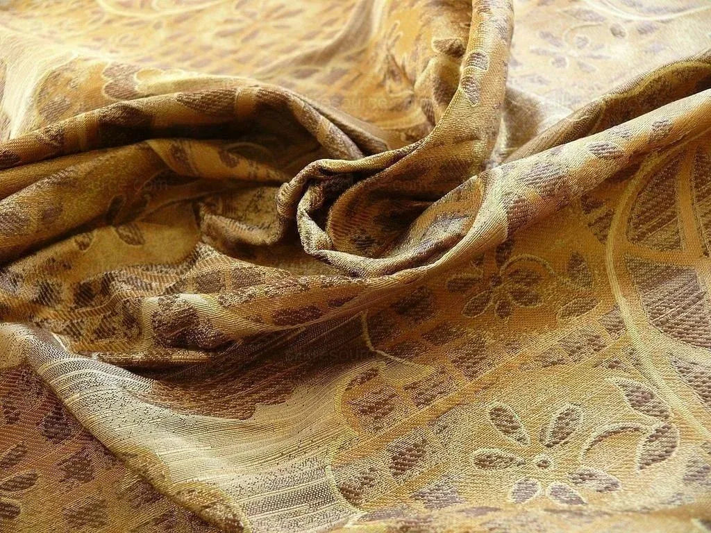 by yard 100% Silk Lampas Aged Metal Large Medallion "cocoa" Brown MSRP USD 328/yard