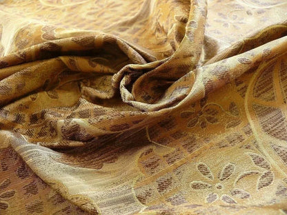 by yard 100% Silk Lampas Aged Metal Large Medallion "cocoa" Brown MSRP USD 328/yard