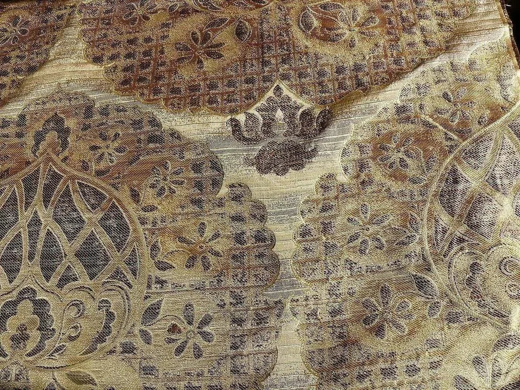 by yard 100% Silk Lampas Aged Metal Large Medallion "cocoa" Brown MSRP USD 328/yard