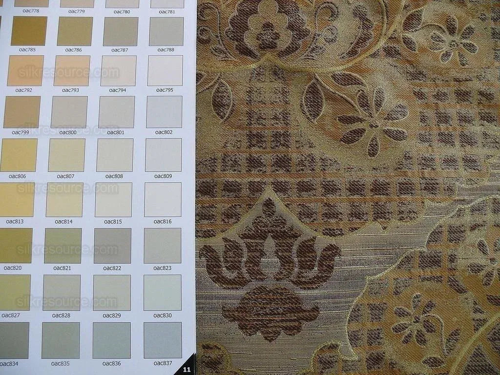 by yard 100% Silk Lampas Aged Metal Large Medallion "cocoa" Brown MSRP USD 328/yard