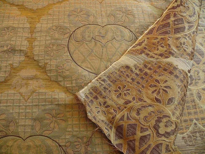 by yard 100% Silk Lampas Aged Metal Large Medallion "cocoa" Brown MSRP USD 328/yard