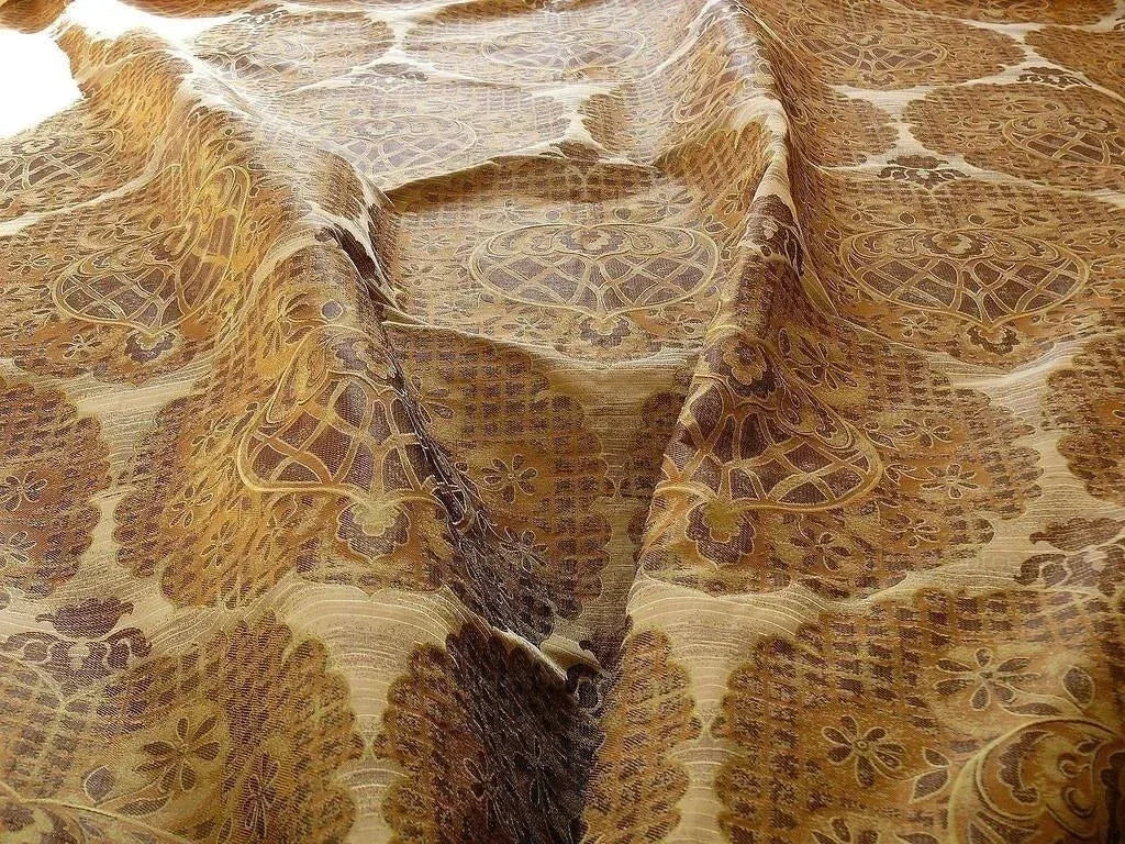 by yard 100% Silk Lampas Aged Metal Large Medallion "cocoa" Brown MSRP USD 328/yard