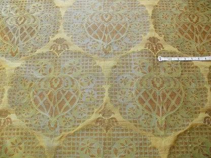 by yard 100% Silk Lampas Aged Metal Large Medallion "celadon" Tan MSRP USD 328/yard