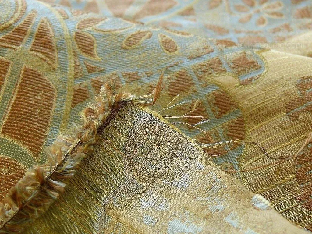 by yard 100% Silk Lampas Aged Metal Large Medallion "celadon" Tan MSRP USD 328/yard