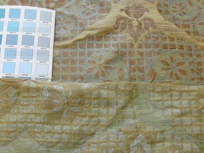by yard 100% Silk Lampas Aged Metal Large Medallion "celadon" Tan MSRP USD 328/yard