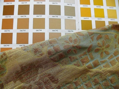 by yard 100% Silk Lampas Aged Metal Large Medallion "celadon" Tan MSRP USD 328/yard