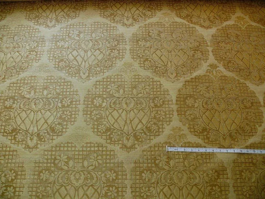 100% Silk Lampas Aged Metal Large Medallion "Ecru" Cream White Taupe Tan MSRP USD 328/yard