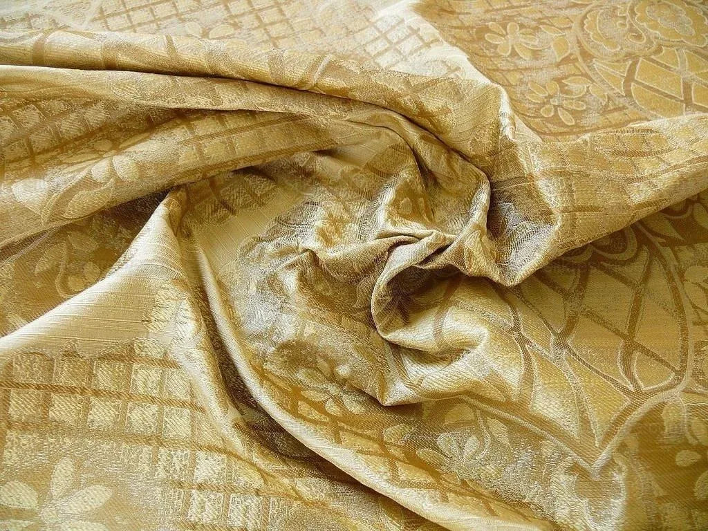 100% Silk Lampas Aged Metal Large Medallion "Ecru" Cream White Taupe Tan MSRP USD 328/yard