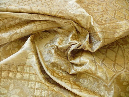 100% Silk Lampas Aged Metal Large Medallion "Ecru" Cream White Taupe Tan MSRP USD 328/yard