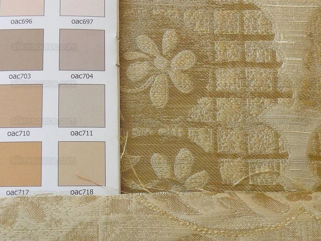 100% Silk Lampas Aged Metal Large Medallion "Ecru" Cream White Taupe Tan MSRP USD 328/yard