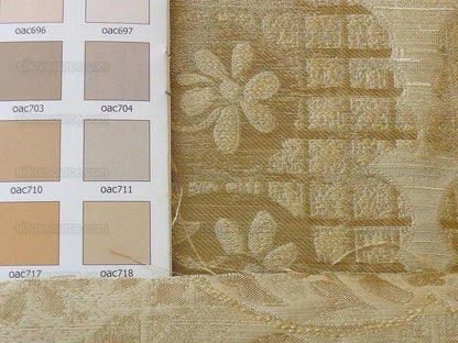 100% Silk Lampas Aged Metal Large Medallion "Ecru" Cream White Taupe Tan MSRP USD 328/yard