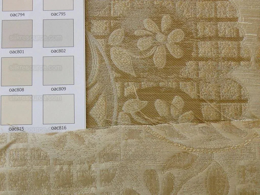 100% Silk Lampas Aged Metal Large Medallion "Ecru" Cream White Taupe Tan MSRP USD 328/yard