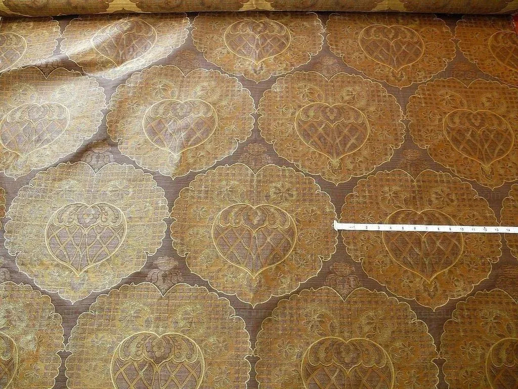 by yard 100% Silk Lampas Aged Metal Large Medallion "godiva" Brown Gold MSRP USD 328/yard