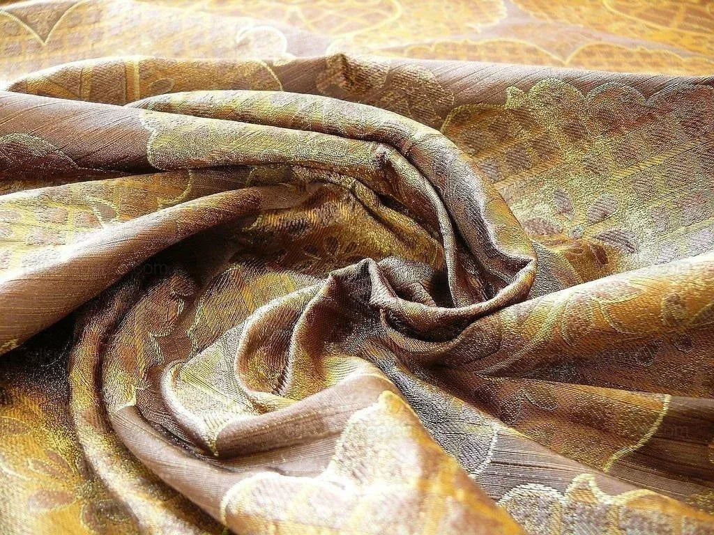 by yard 100% Silk Lampas Aged Metal Large Medallion "godiva" Brown Gold MSRP USD 328/yard