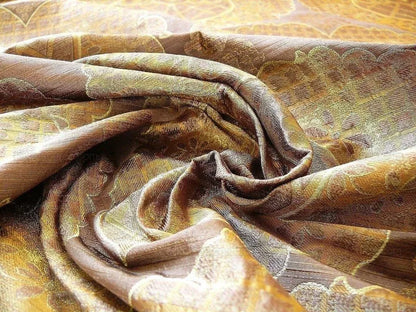 by yard 100% Silk Lampas Aged Metal Large Medallion "godiva" Brown Gold MSRP USD 328/yard