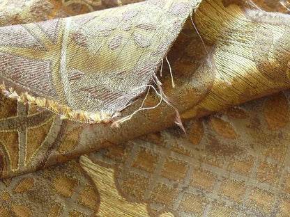 by yard 100% Silk Lampas Aged Metal Large Medallion "godiva" Brown Gold MSRP USD 328/yard