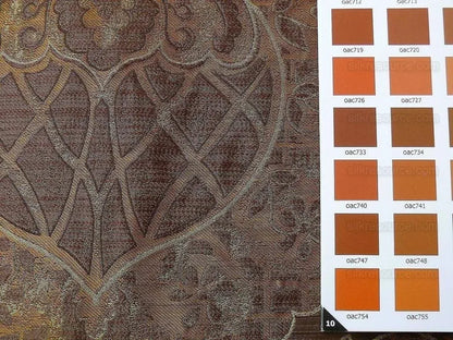 by yard 100% Silk Lampas Aged Metal Large Medallion "godiva" Brown Gold MSRP USD 328/yard