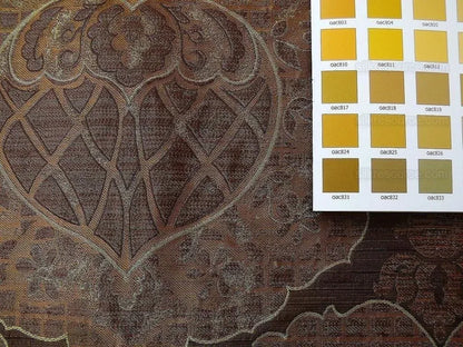 by yard 100% Silk Lampas Aged Metal Large Medallion "godiva" Brown Gold MSRP USD 328/yard